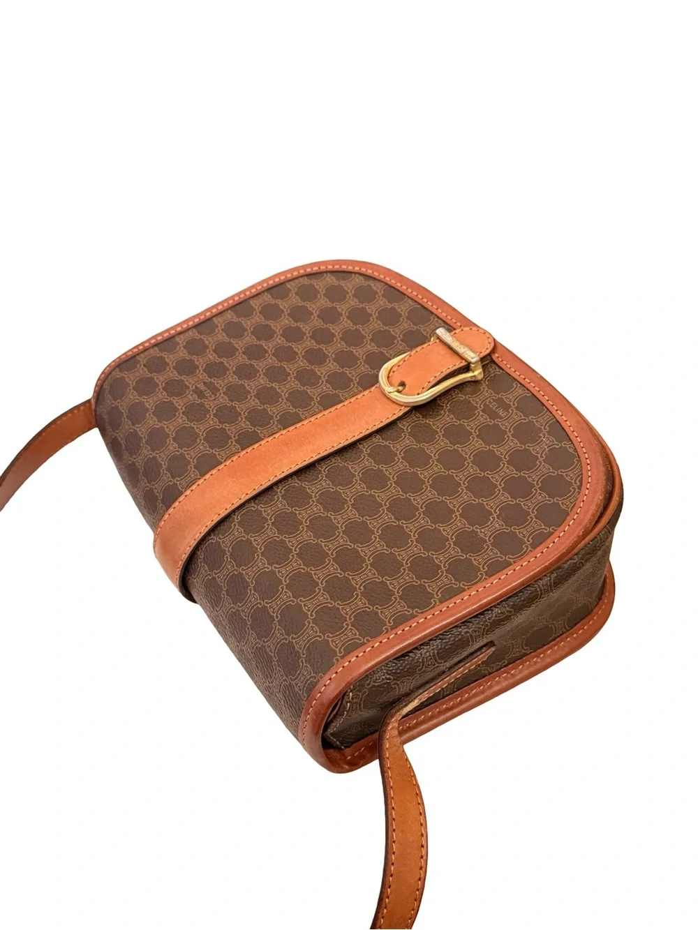 Vintage Celine Macadam Crossbody Brown PVC Leather Shoulder Bag with Back Pocket - Picture 14 of 16